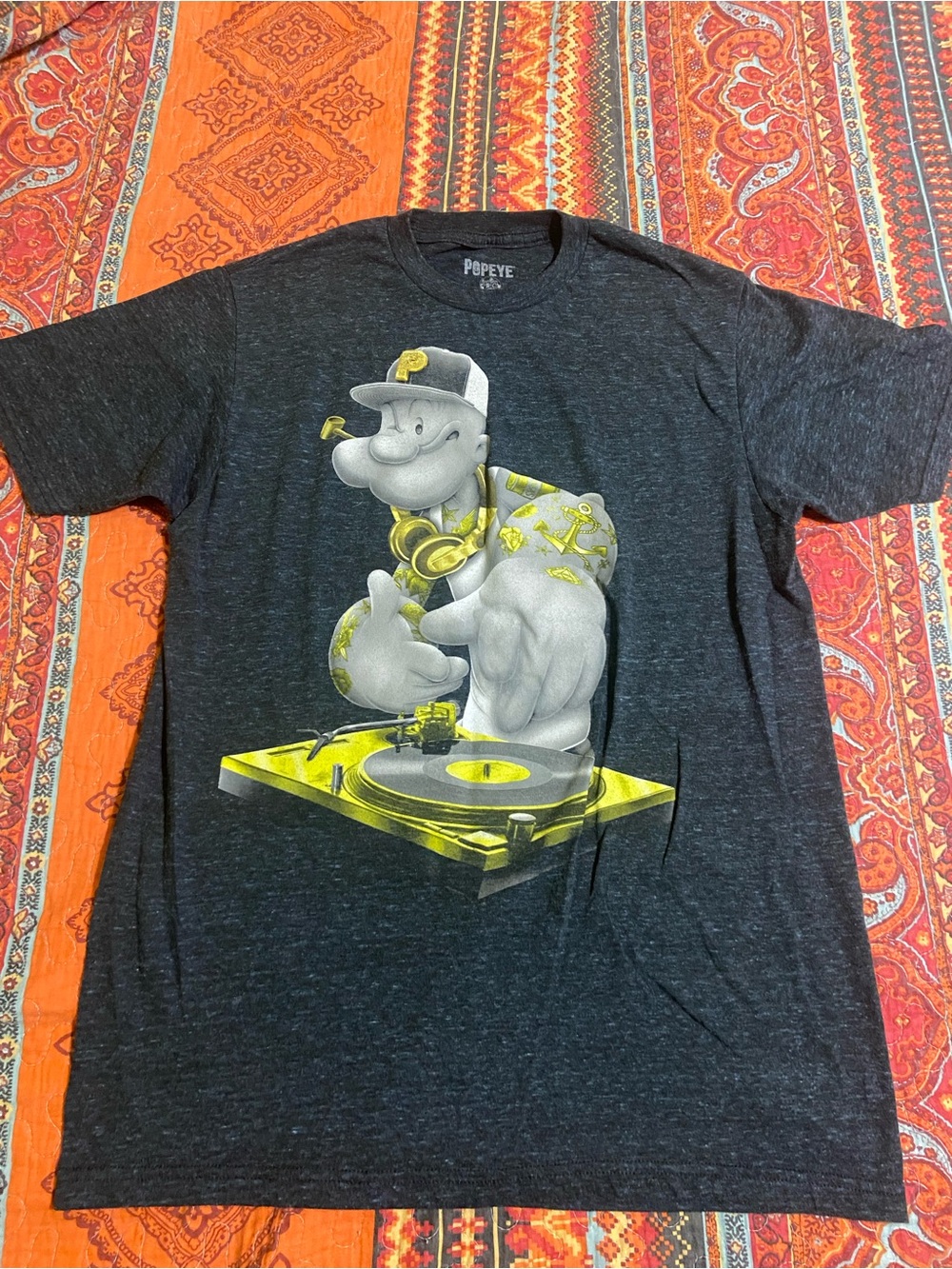 Graphic DJ Tee - Charcoal with Yellow Accents